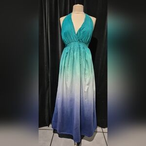 C. Luce Teal and Purple Ombre Maxi Dress